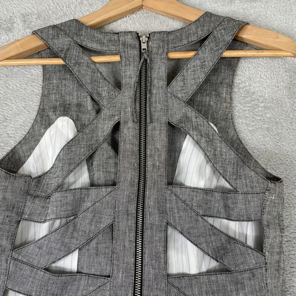 Y2K Bebe Vest Women Medium Gray Linen Blend Cage Back Button Front Waistcoat - Picture 7 of 10
